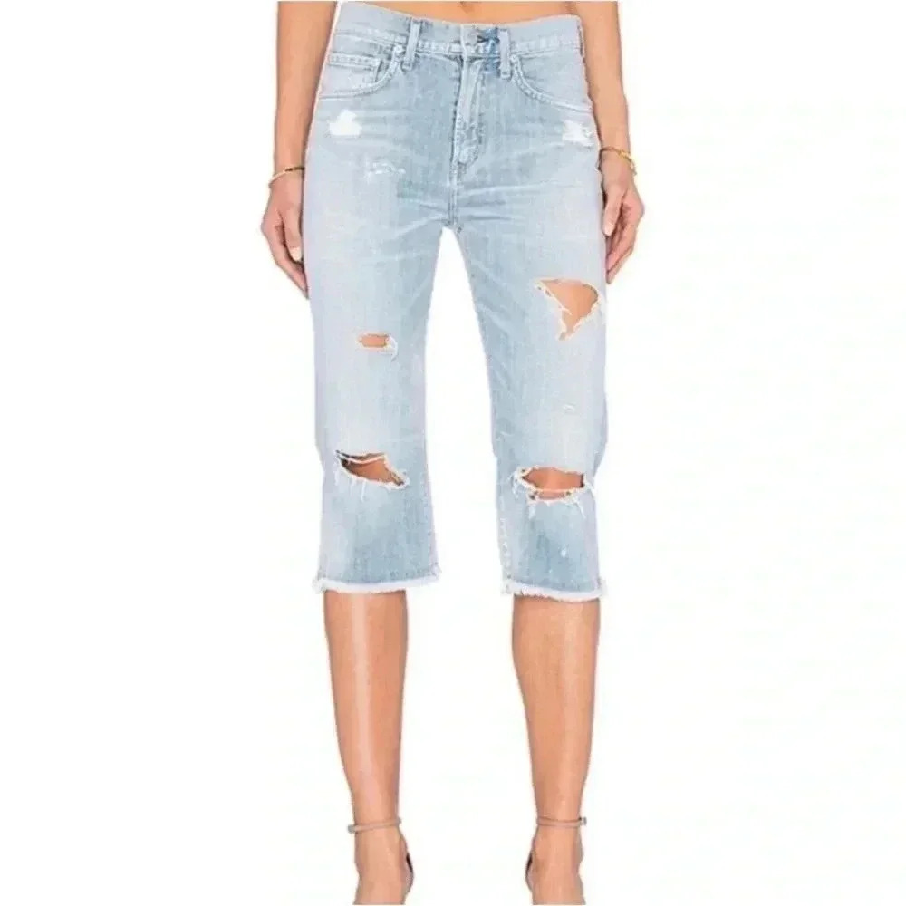 Agolde Dakota Relaxed Skater Short Jeans Denim Distressed Size 28